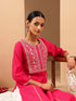 Janasya Women's Pink Chanderi Silk Zari Yoke Embroidered Straight Kurta
